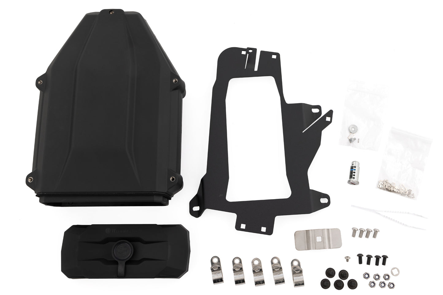 Toolbox with programmable lock suitable for Wunderlich luggage rack R 1300 GS - For original BMW keys - black