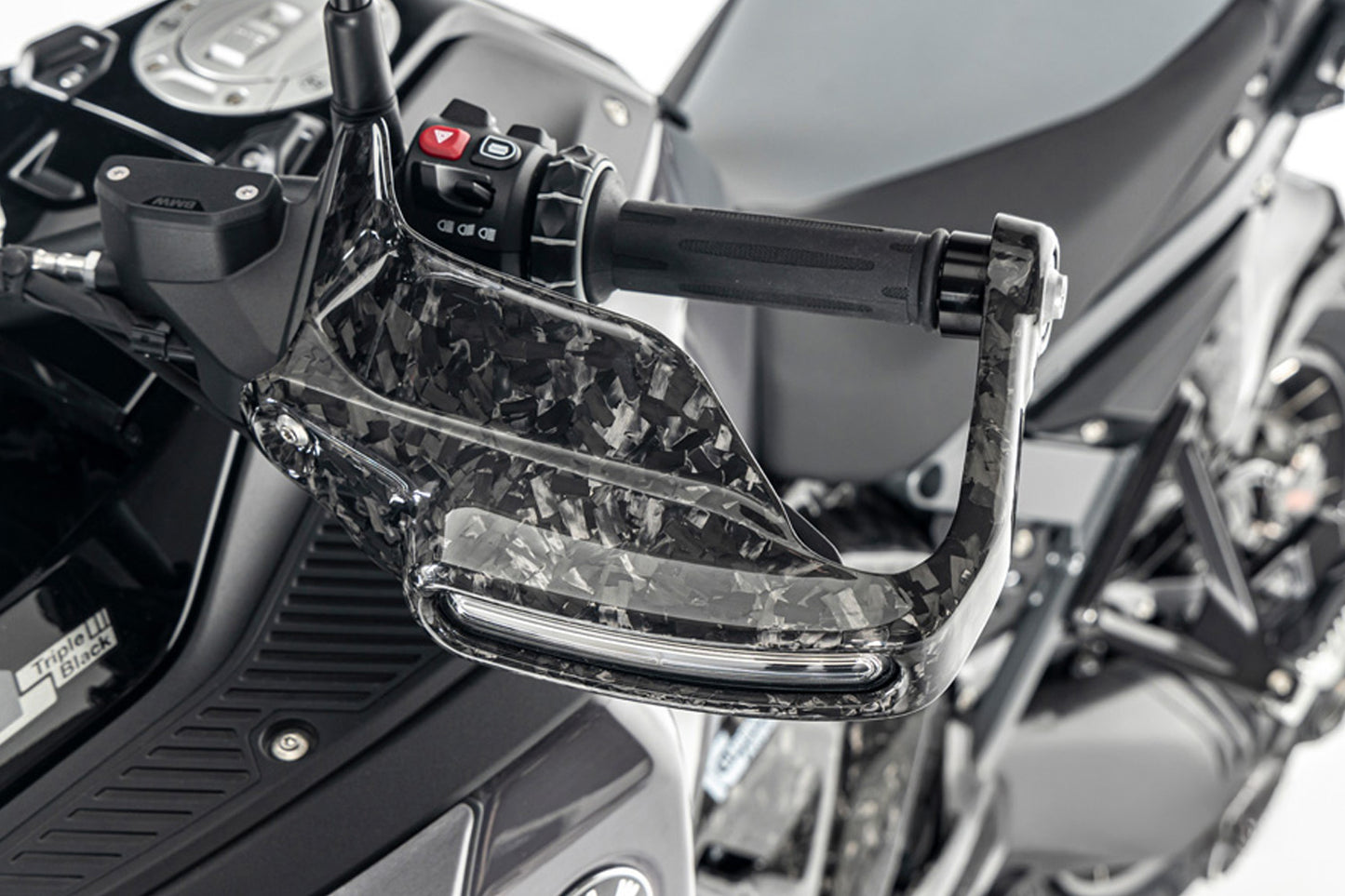 Ilmberger Hand protector with indicator mount R 1300 GS (Adventure) - left - Black Diamond Carbon - glossy