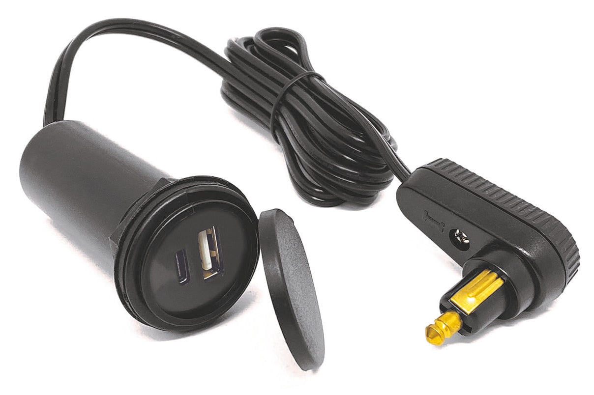 Tank bag charging cable with DIN angle plug and USB A & C connection (BAAS,USB17) - black
