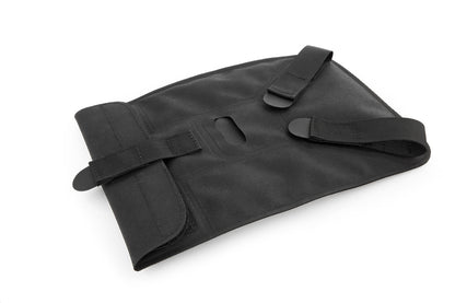 Black fabric roll with straps on a white background